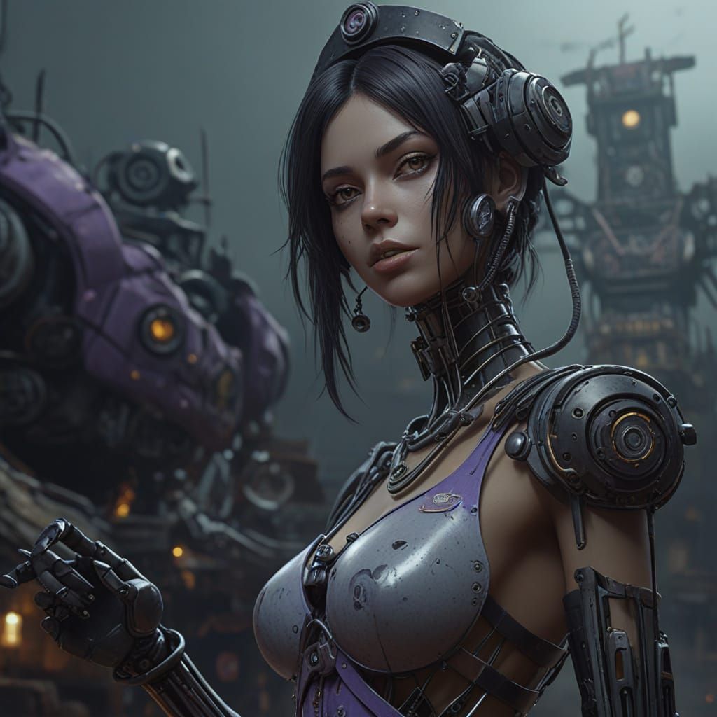 Scary Raven Robot Nurse in Junkyard