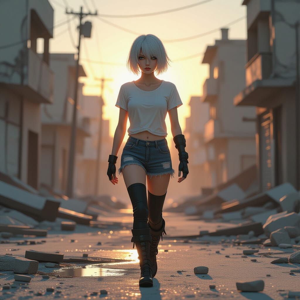 2B in Ruined City Digital Painting