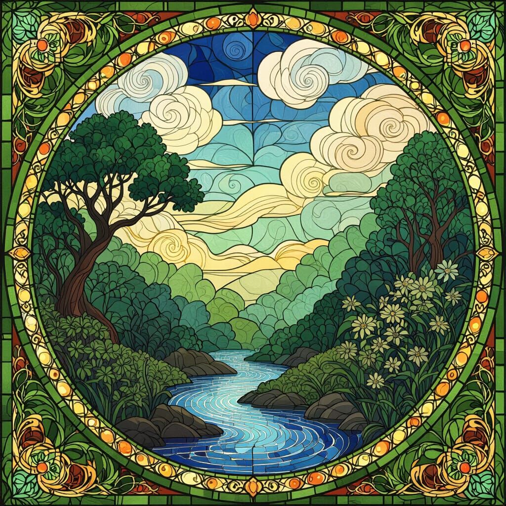 Interconnected Ecosystems in Stained Glass Mosaic