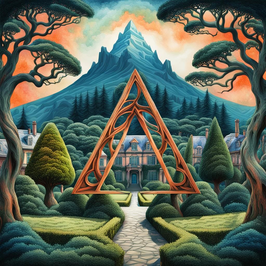 Surreal Penrose Triangle with Victorian Mansions