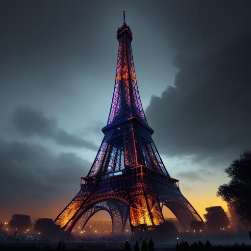 Eiffel Tower Shines in Fantasy Landscape Art