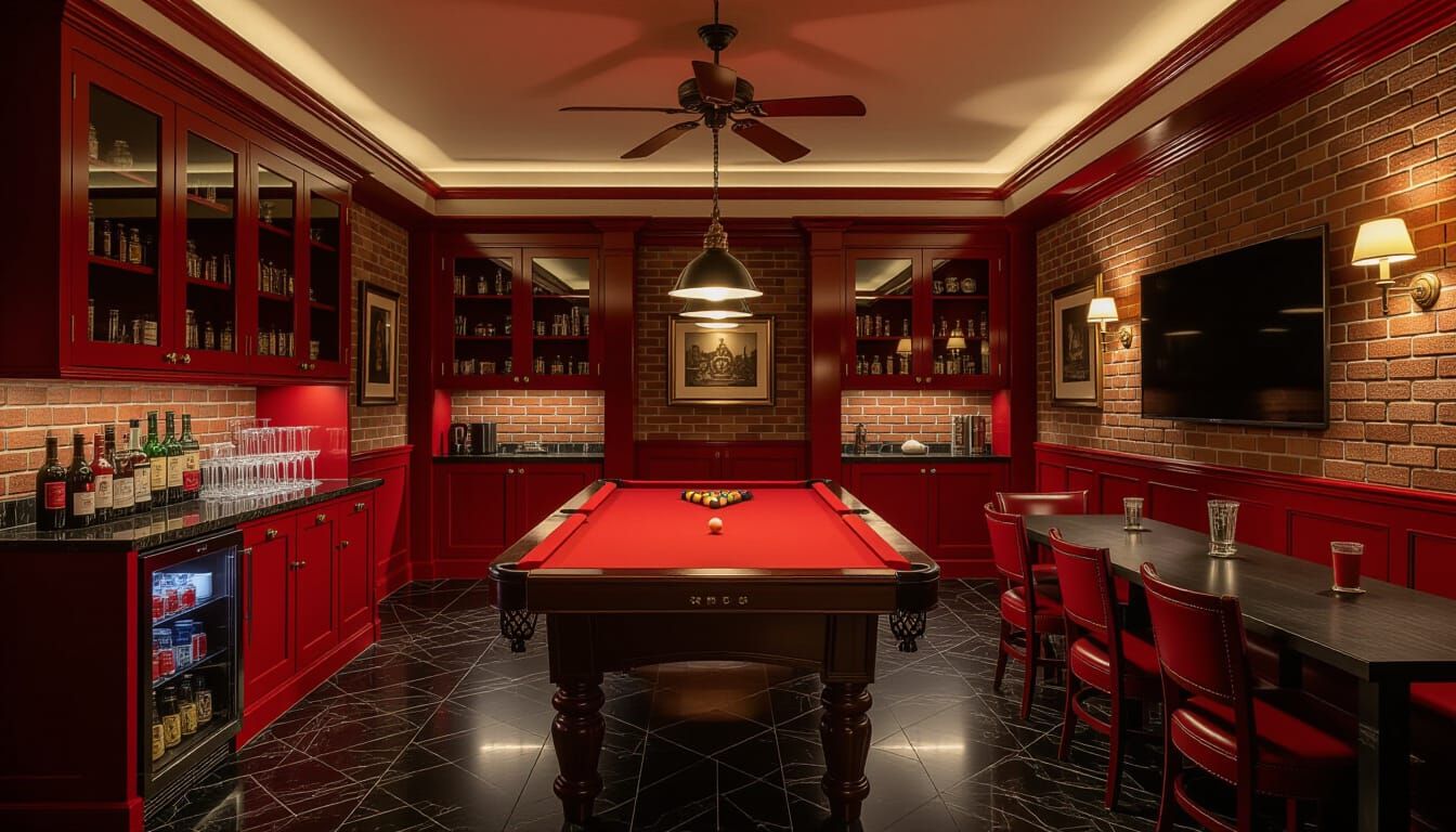 Victorian Billiards Room in Dramatic Caravaggio Style