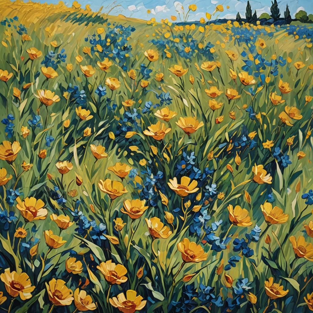 Impressionist Flower Field in Van Gogh Style