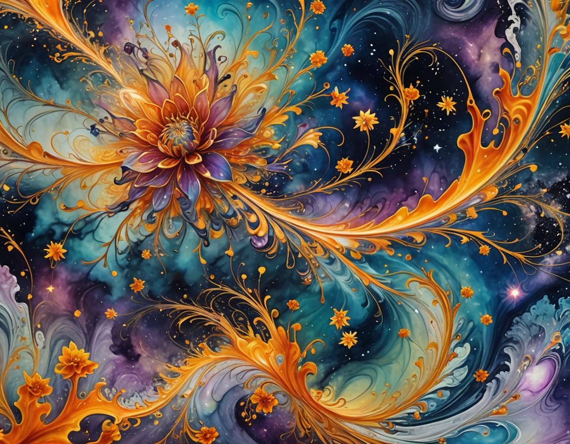 Cosmic Flower Garden in Space with Ethereal Effects