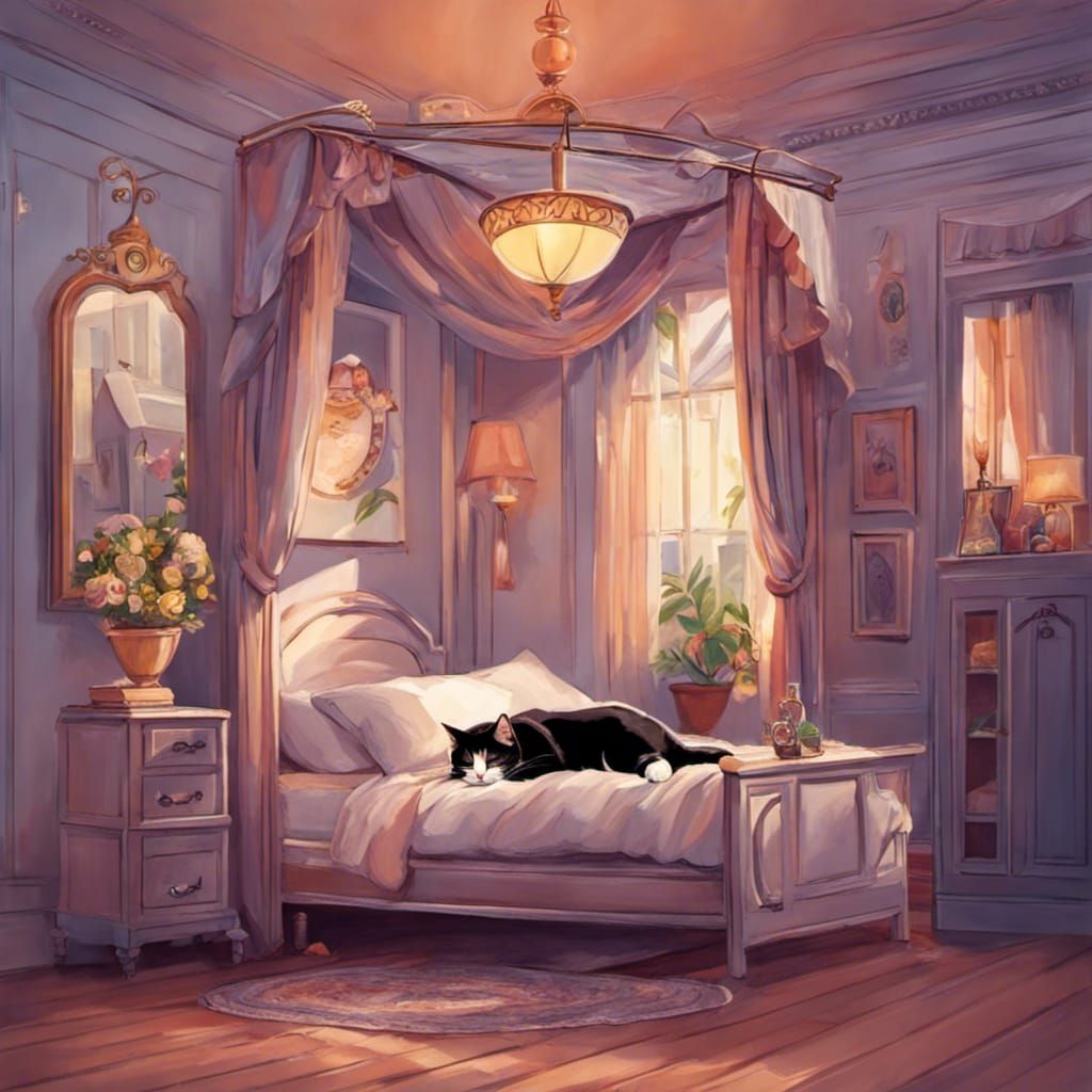 Cute Cat Napping Peacefully on Bed