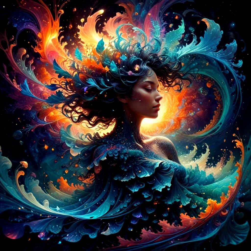 Cosmic Dreamscapes in Vibrant Holographic Style