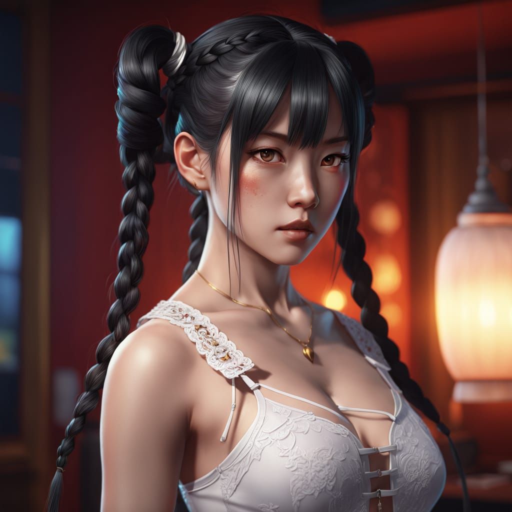 Confident Asian Woman in Adult Room