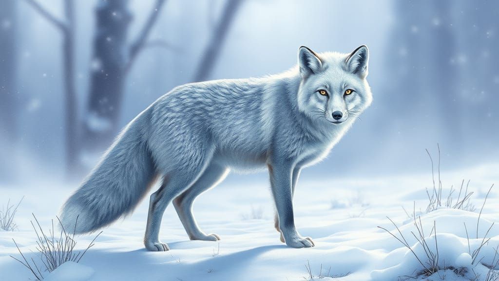 Ethereal Winter Fox in Romantic Watercolor