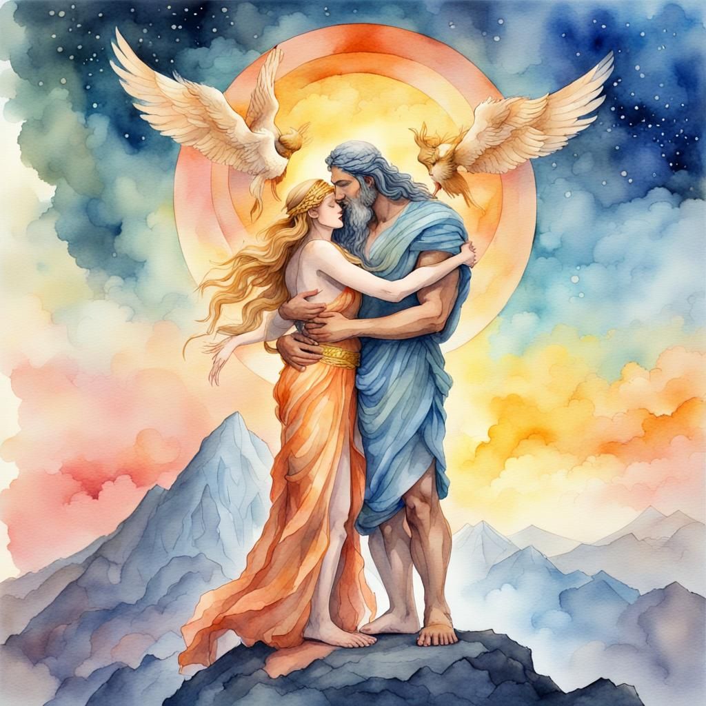 Zeus hugging Hera