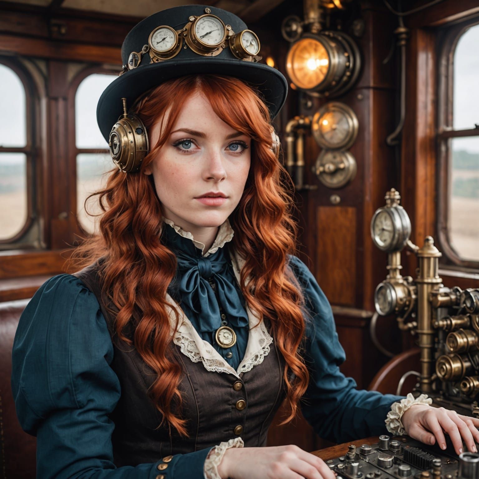 Steampunk Girl Listening to Radio