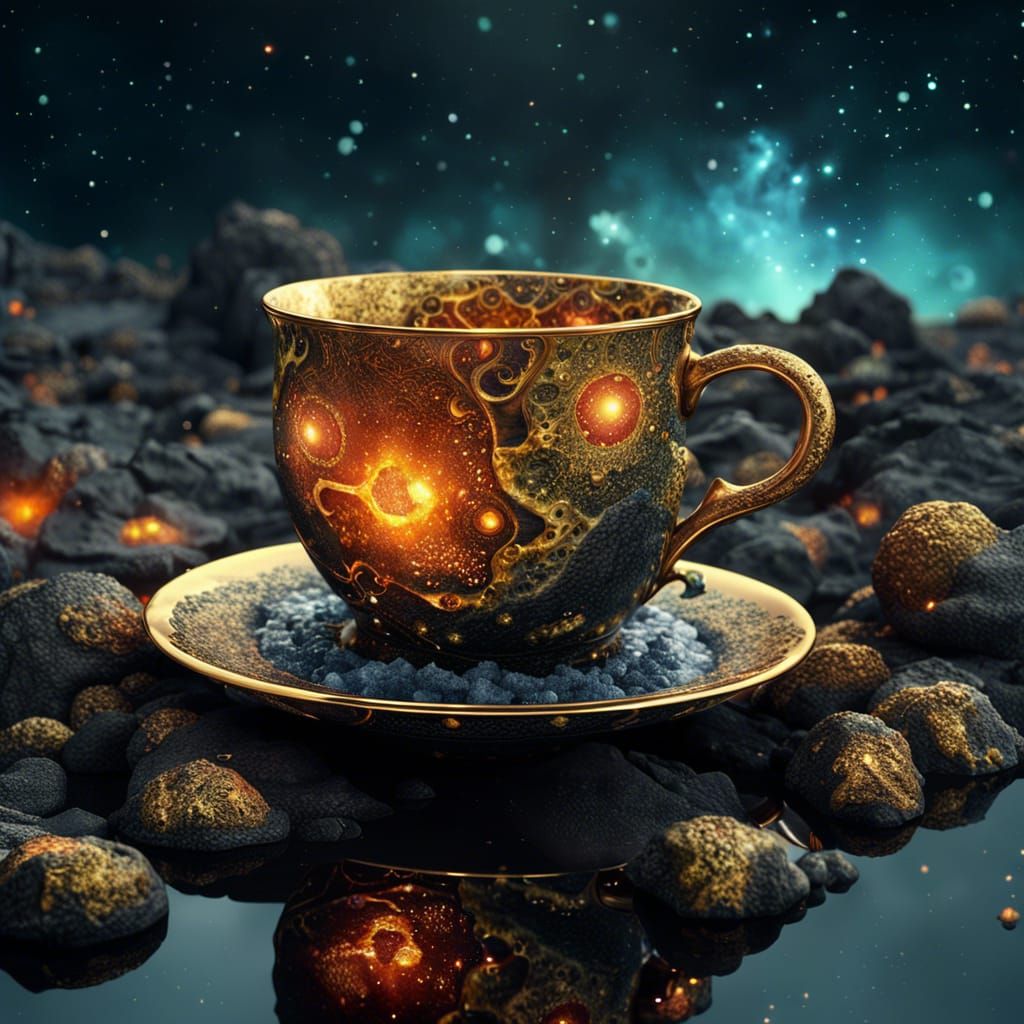 Ghibli Klimt Surreal Teacup in Nebula