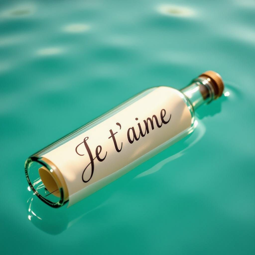 Glass Bottle with Love Note in Impressionist Style