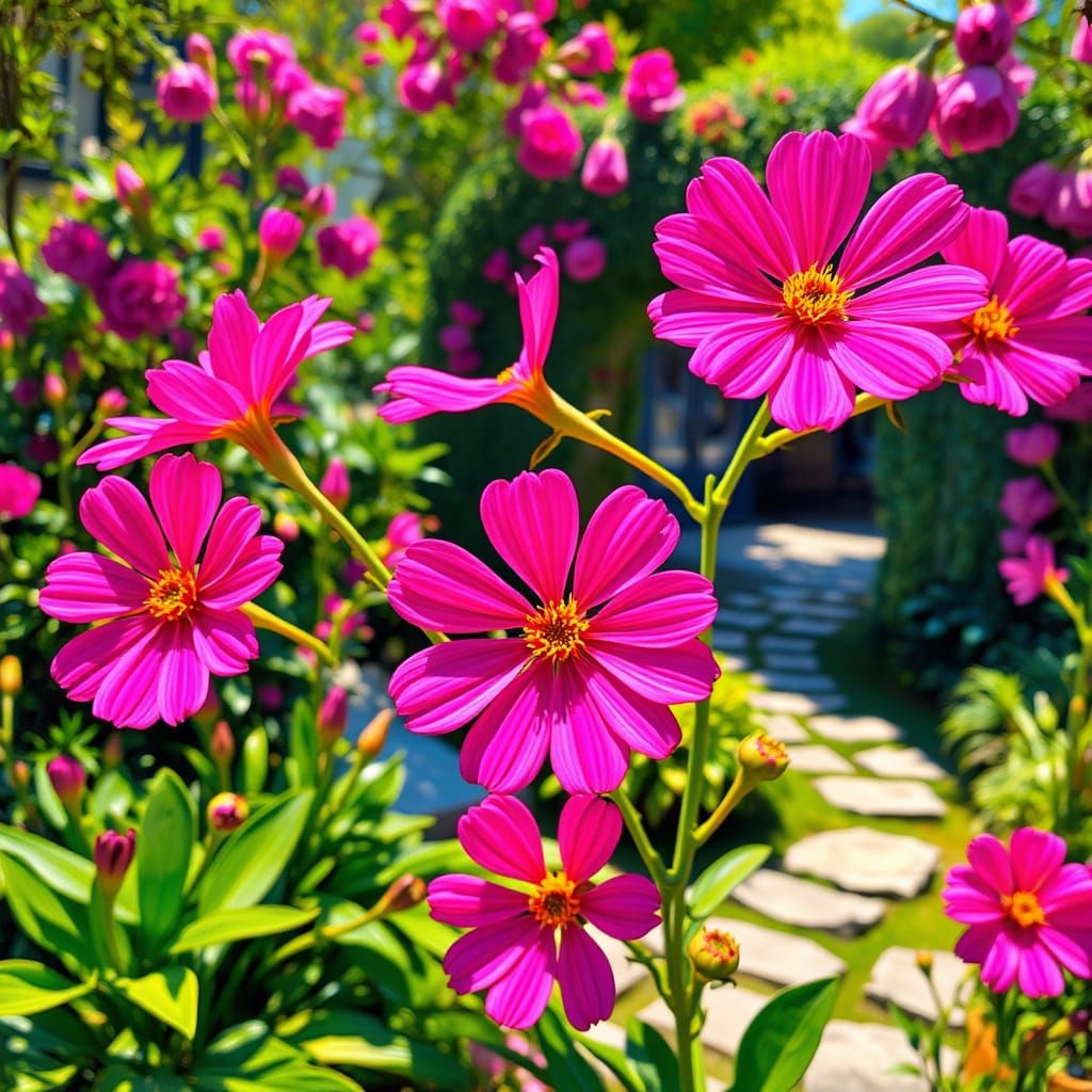 Impressionist Pink Jarbera Flower Garden in Vibrant Hues