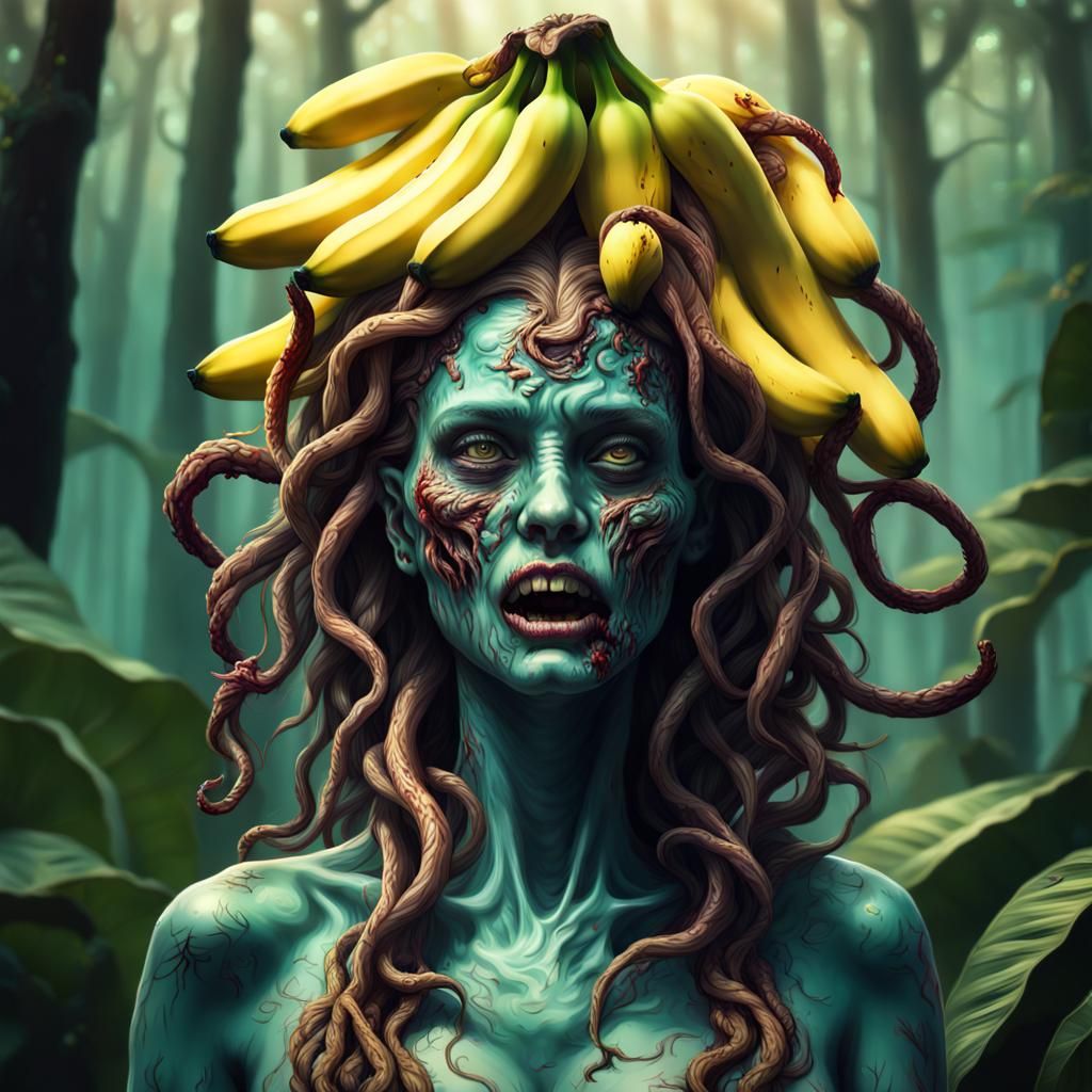 Zombie Medusa with Banana Hair in Wild Forest