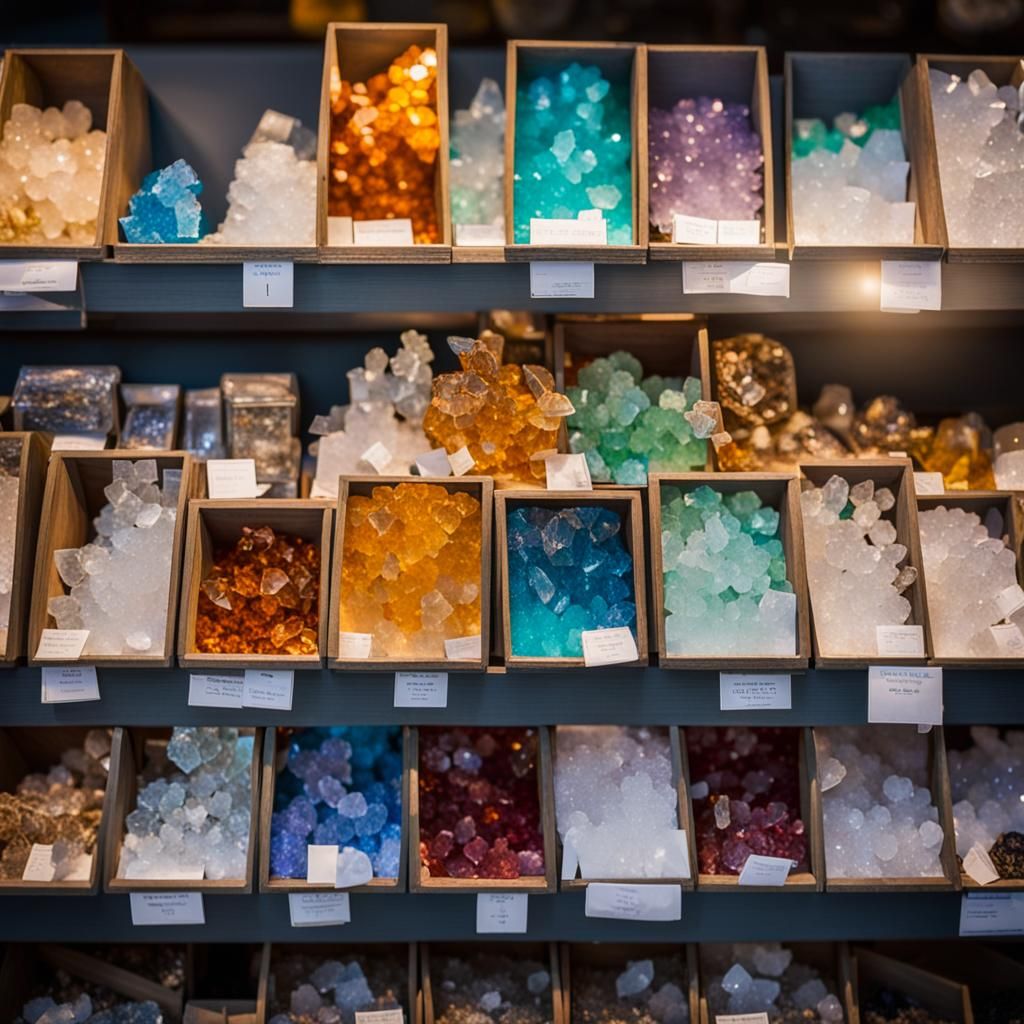 Crystal Bins in a Rock Shop: Professional Photo
