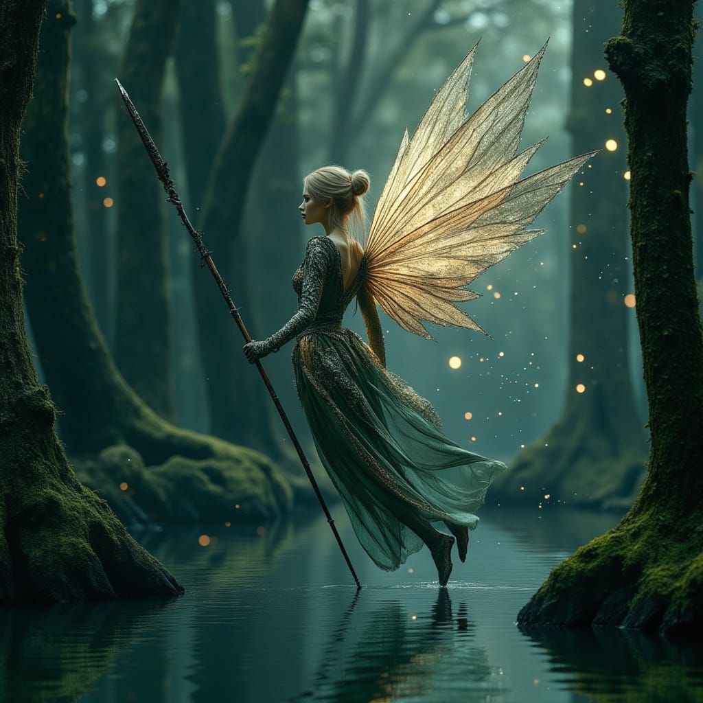 Fairy Warrior in Woodland Armor with Glowing Wings