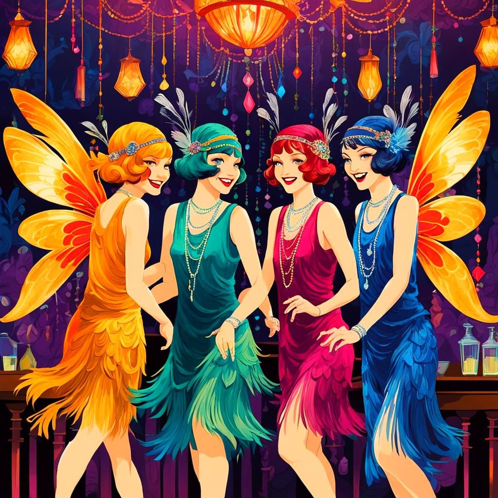 Flapper Fairies Dancing in 1920s Speakeasy