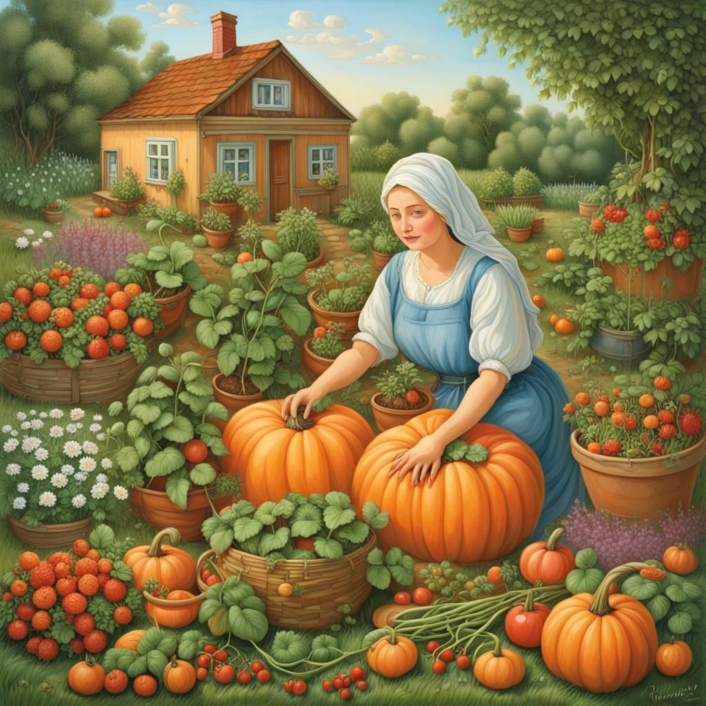 Hyperrealistic Portrait: Odarka's Overflowing Garden