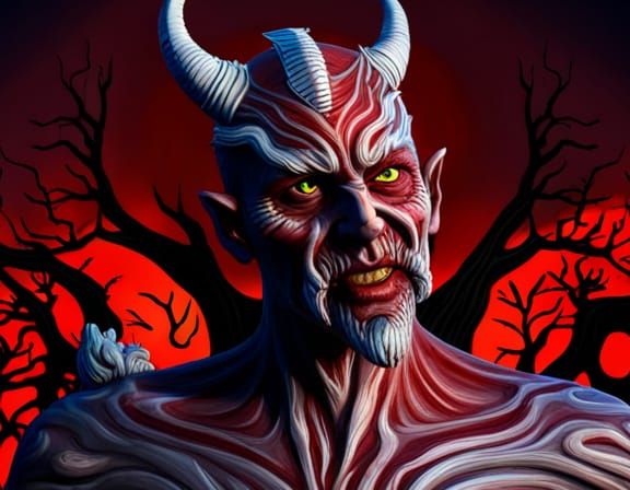 Hyperrealistic Horned Demon with Crimson Face Paint