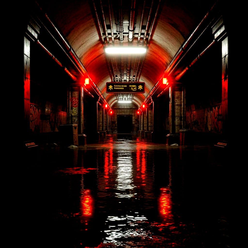 Eerie Flooded Subway Hallway in Cinematic 3D