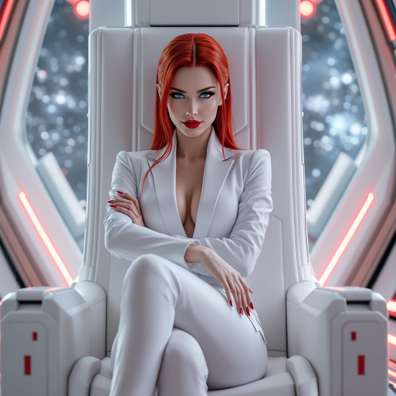 Galactic Empress in Futuristic Sci-Fi Business Suit