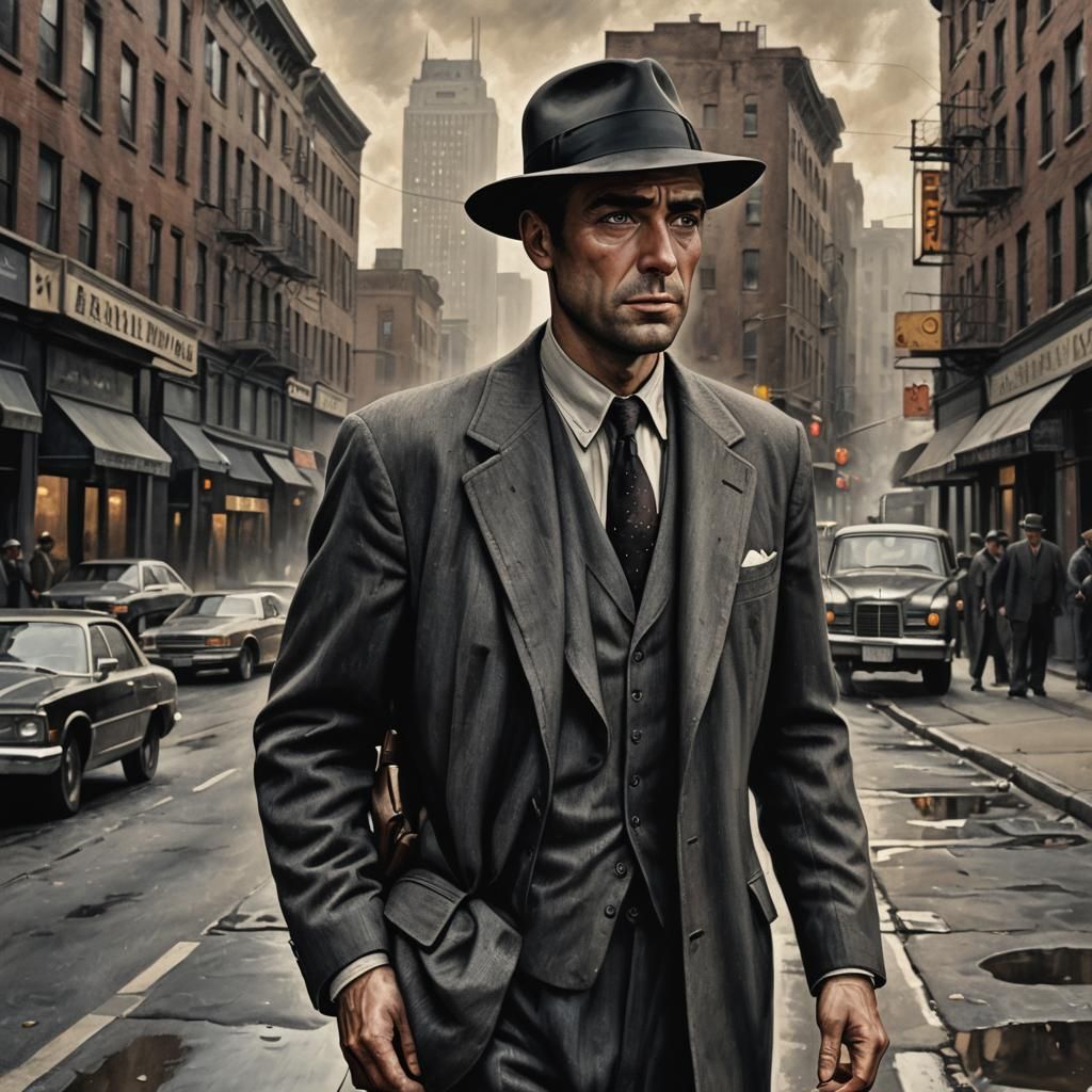 Film Noir Detective Portrait on Grimy City Street