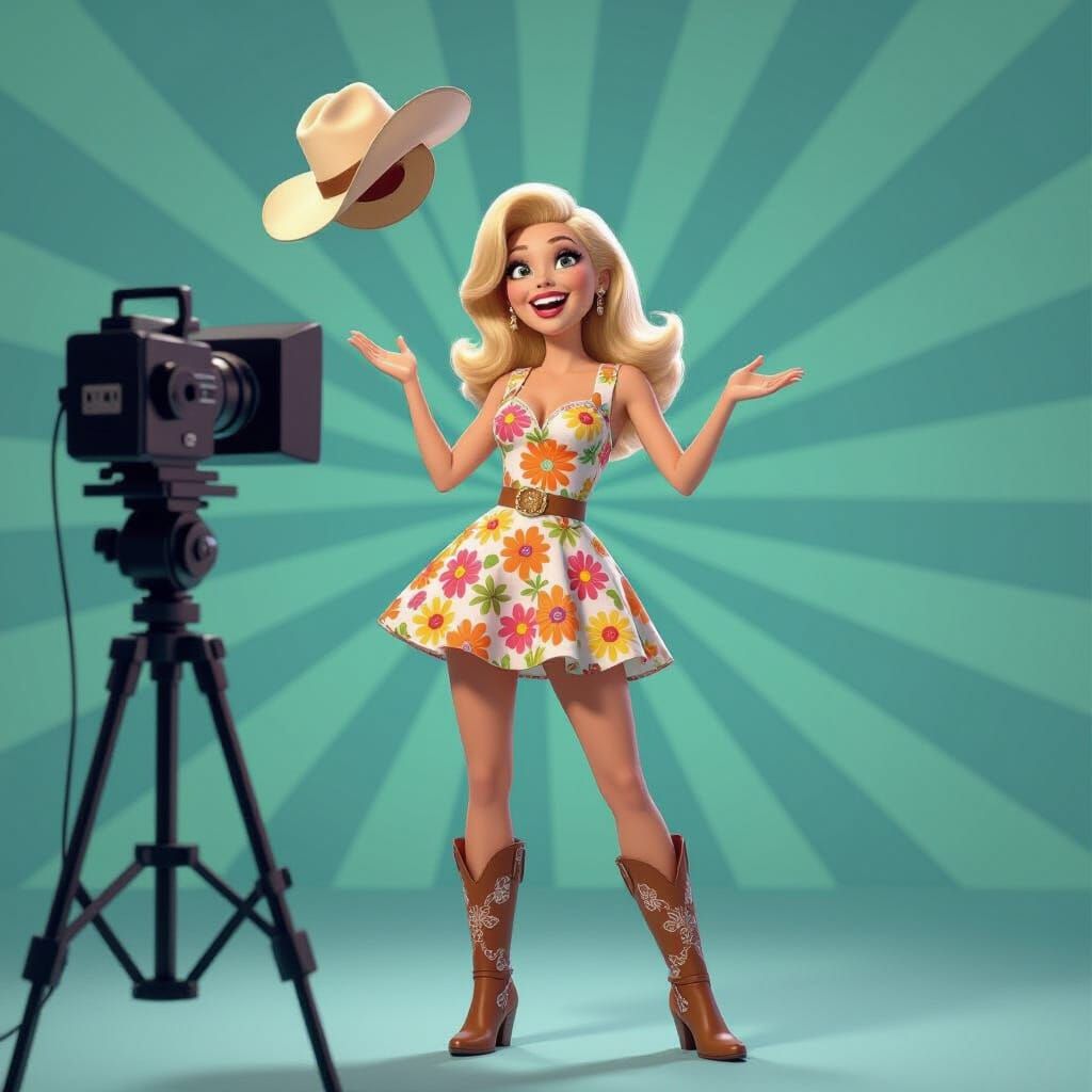 Singer in Flower Power Dress Tosses Cowboy Hat