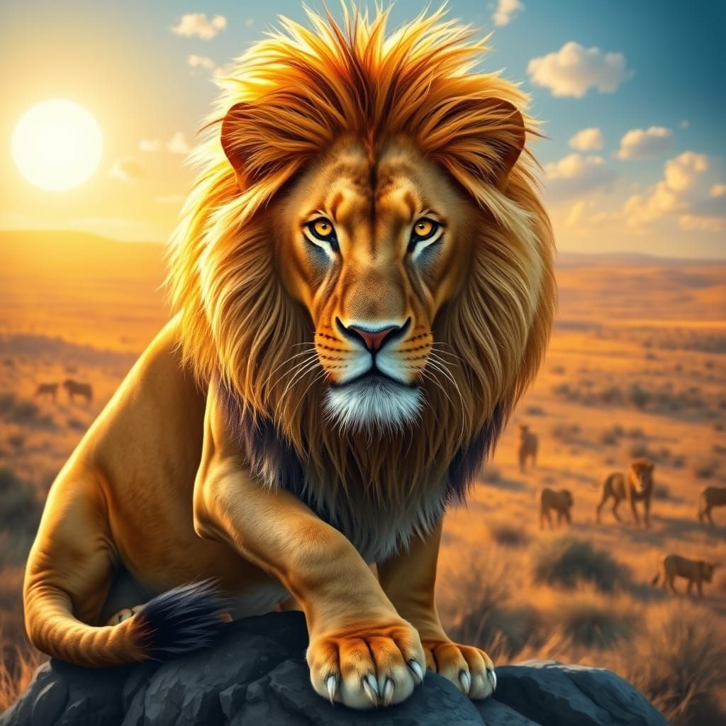 Regal Lion on Golden Savannah