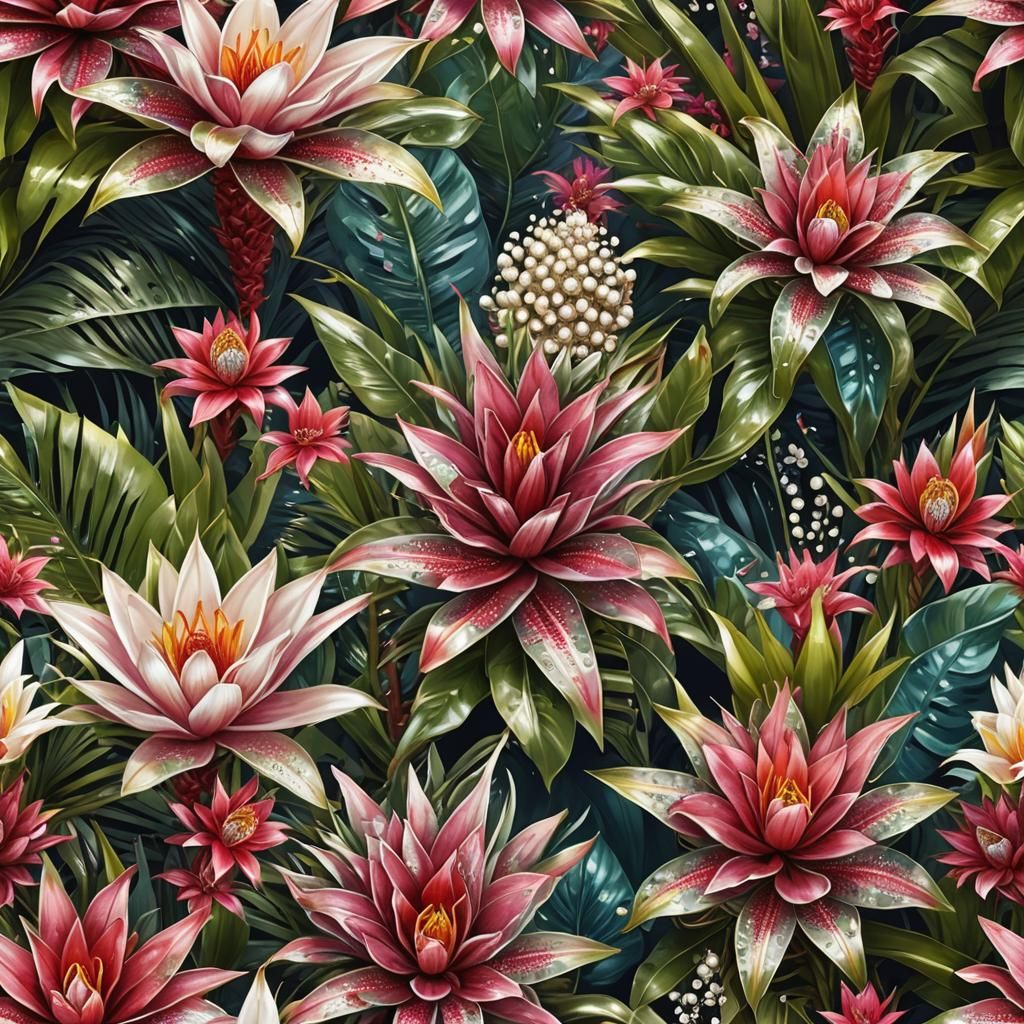 Tropical Flowers with Pearls and Diamonds