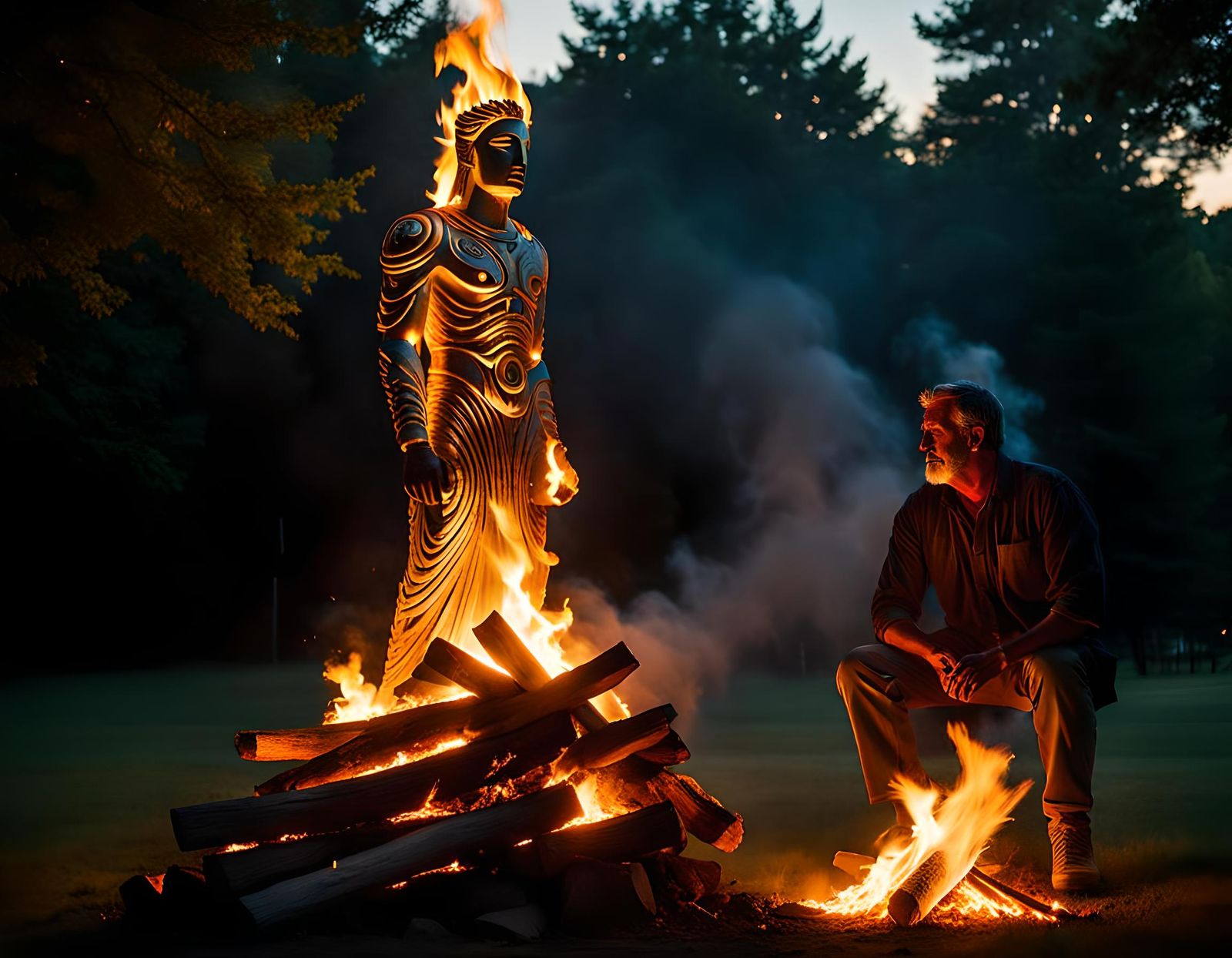 Burning Statue Sculpture at Summer Solstice Ritual