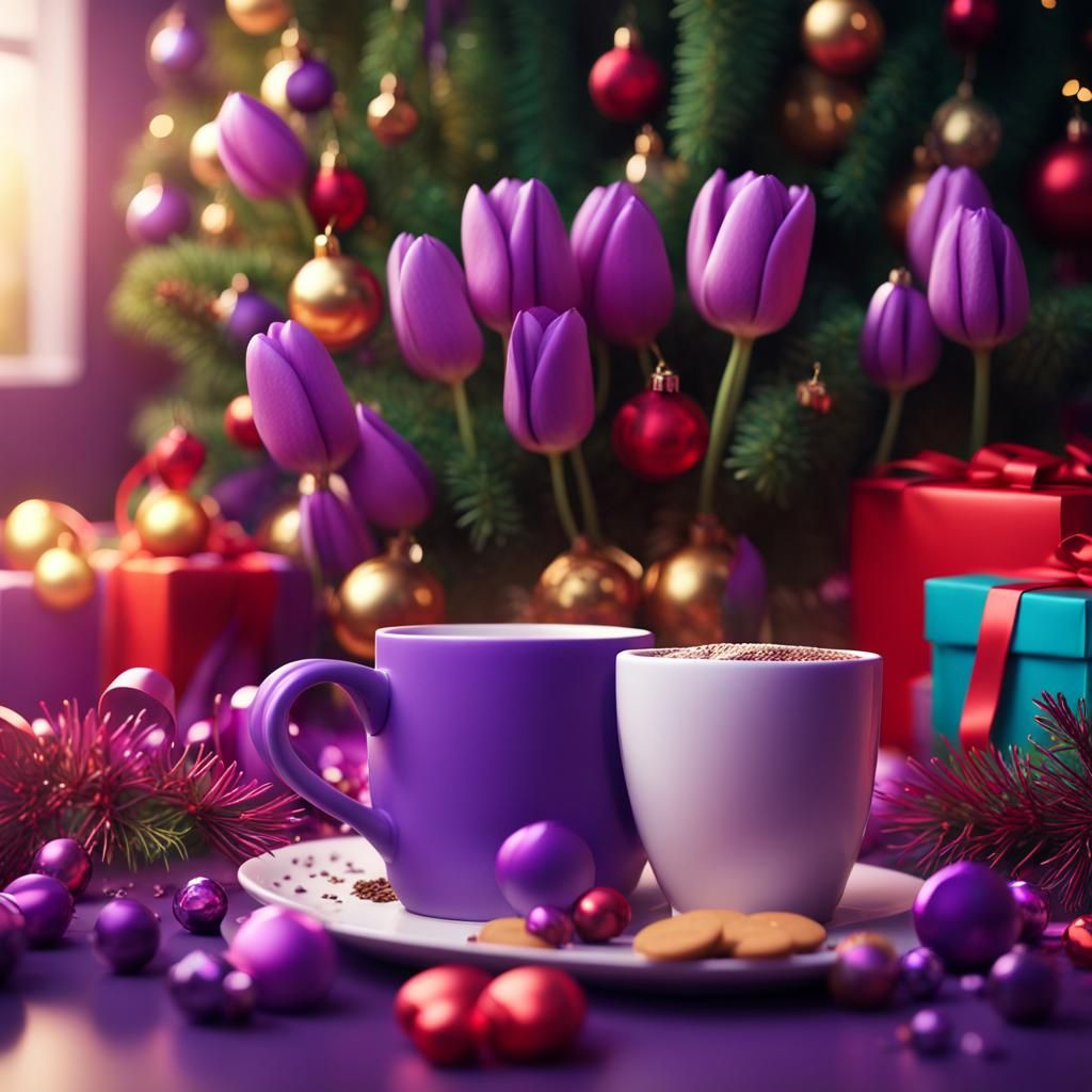 Christmas Tree with Tulips Still Life in 8K