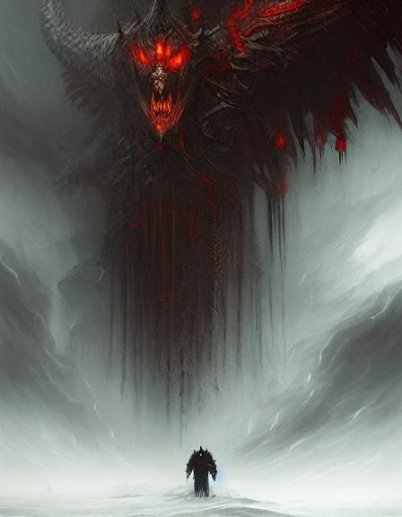 Ominous Dark Fantasy Demon Leader with Twisted Horns