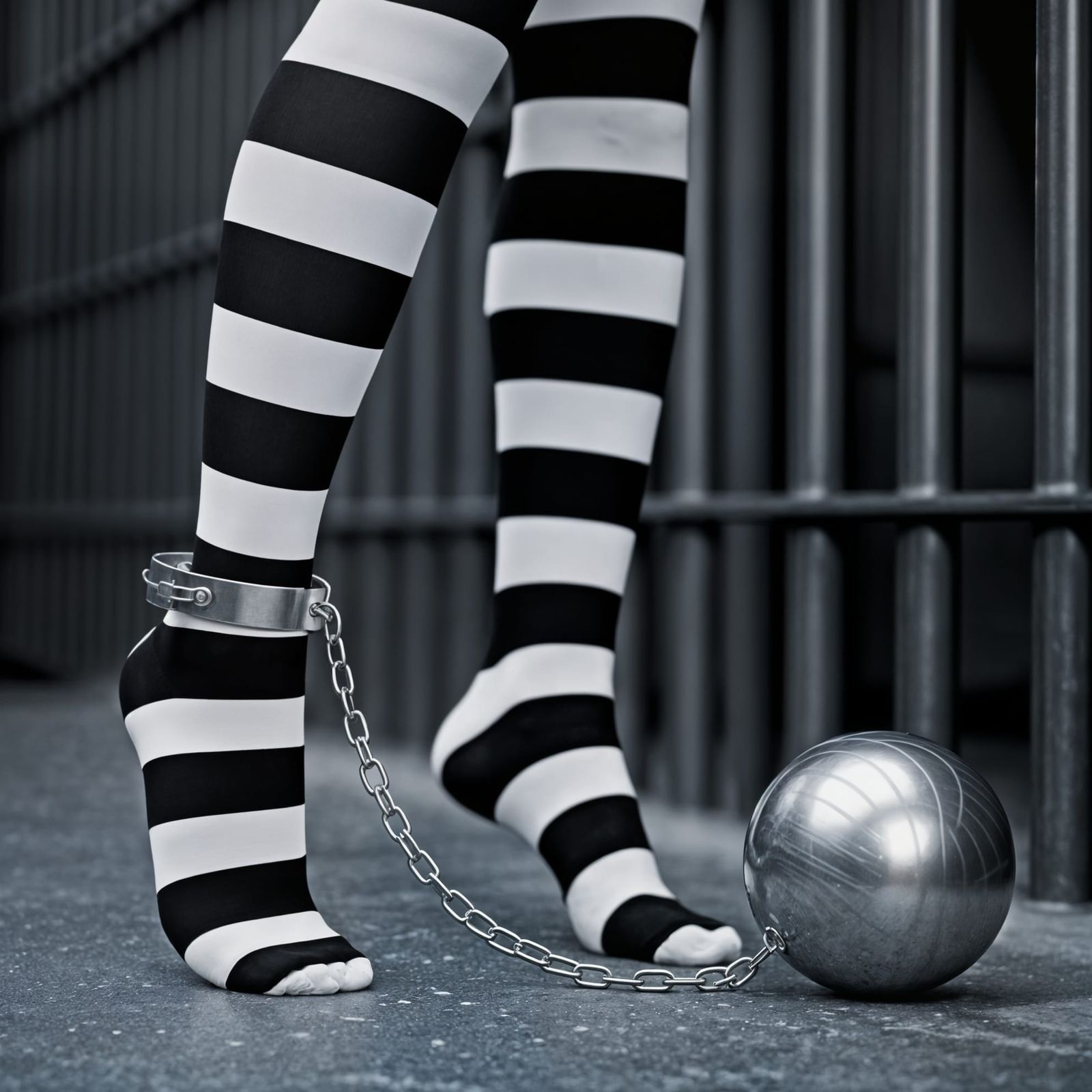 Striped Tights Confinement in Dark Prison Aesthetic