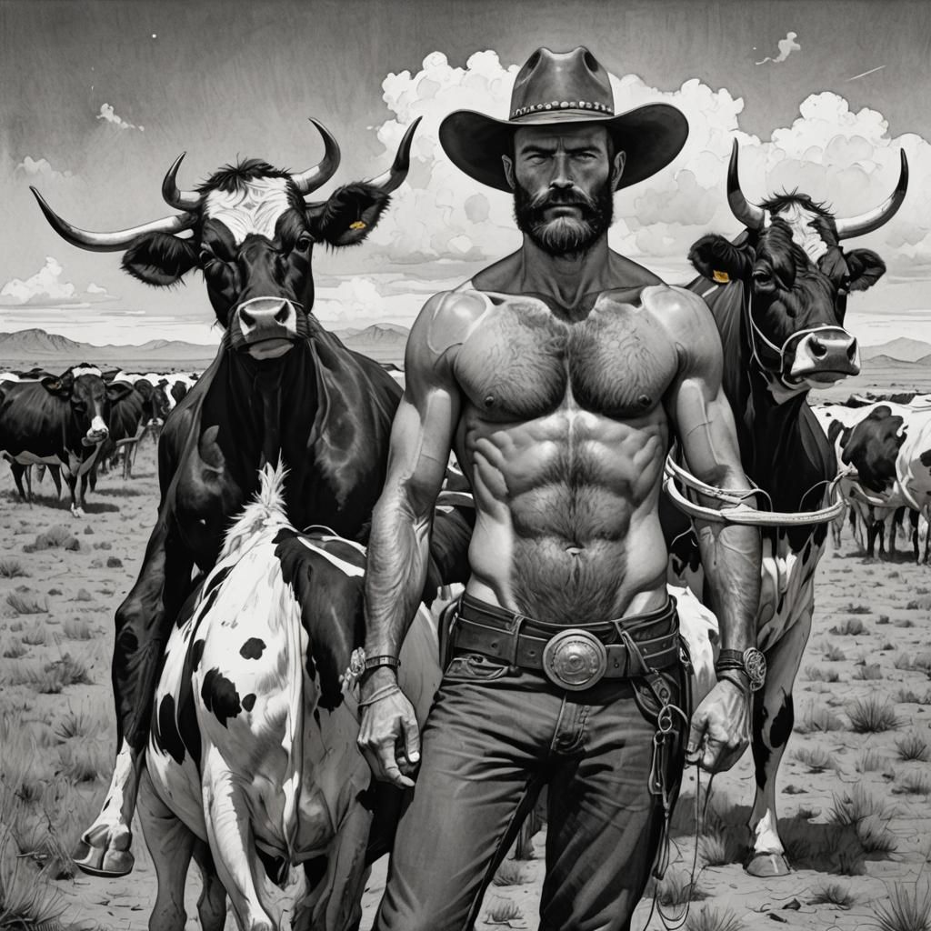 Cowboy with Mutant Cow: A Kashin/Wittfooth Style Portrait