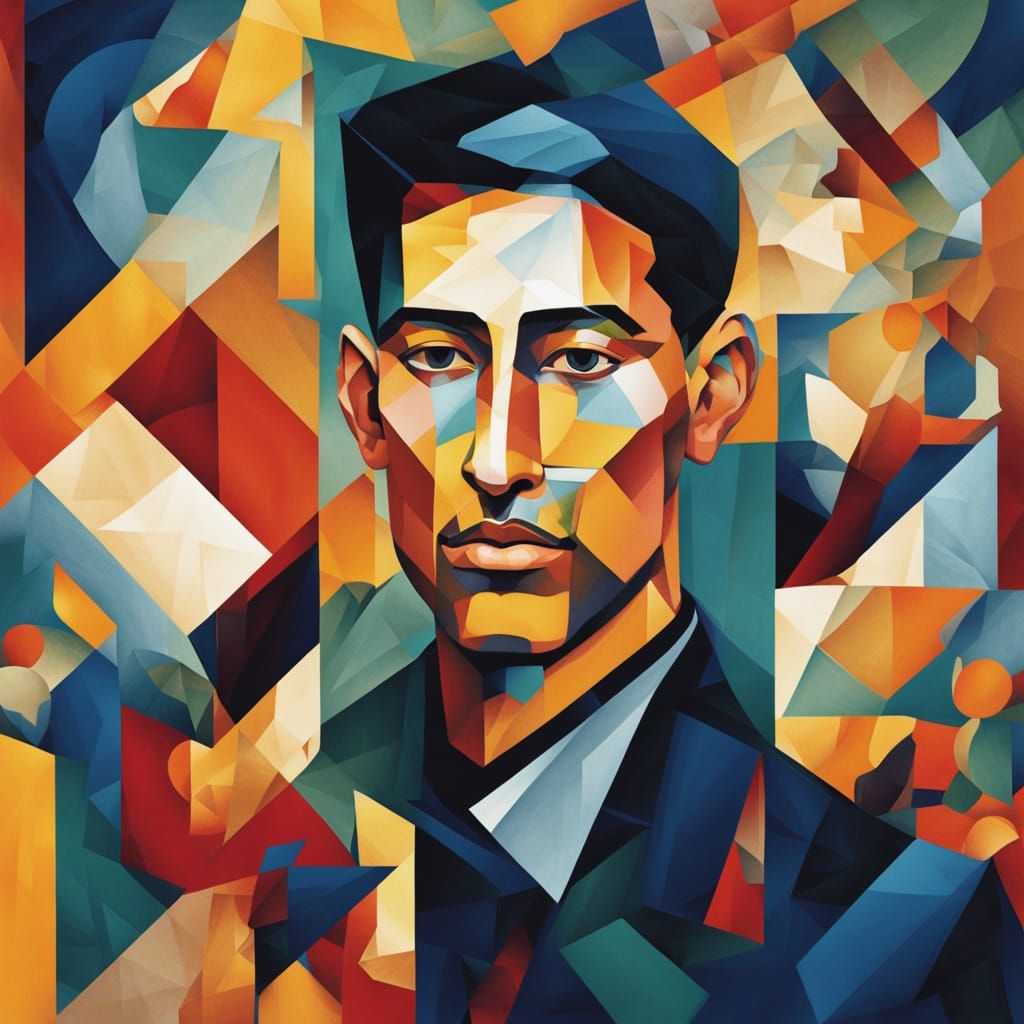 Geometric Cubist Portrait in Vibrant Colors