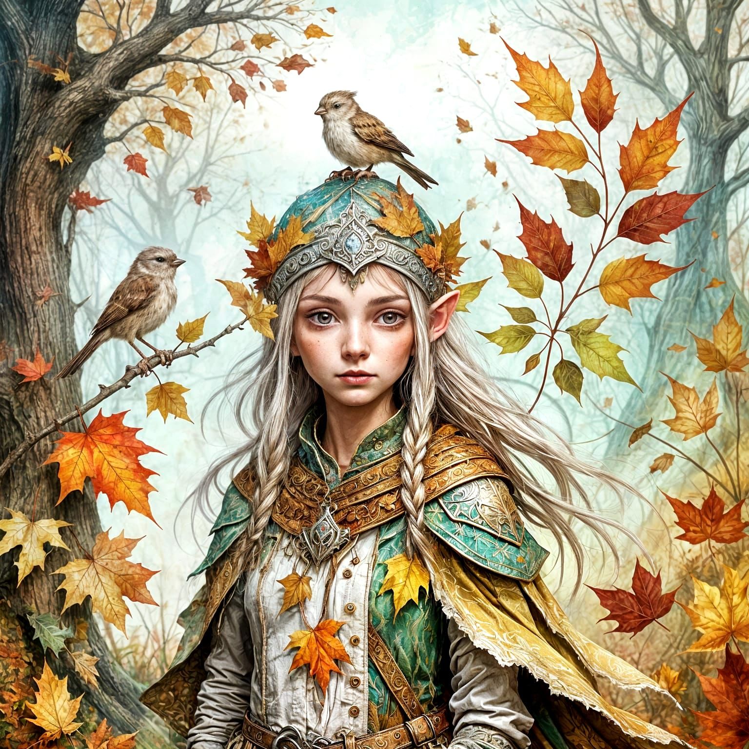 Whimsical Gnoom Maiden in a Dreamy Autumn Landscape