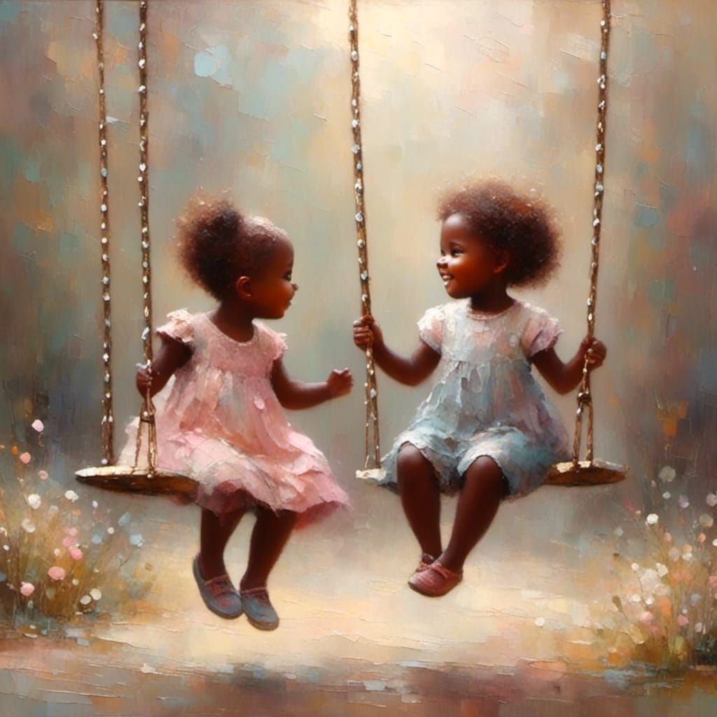 Toddlers Playing on Swings with Dynamic Lighting