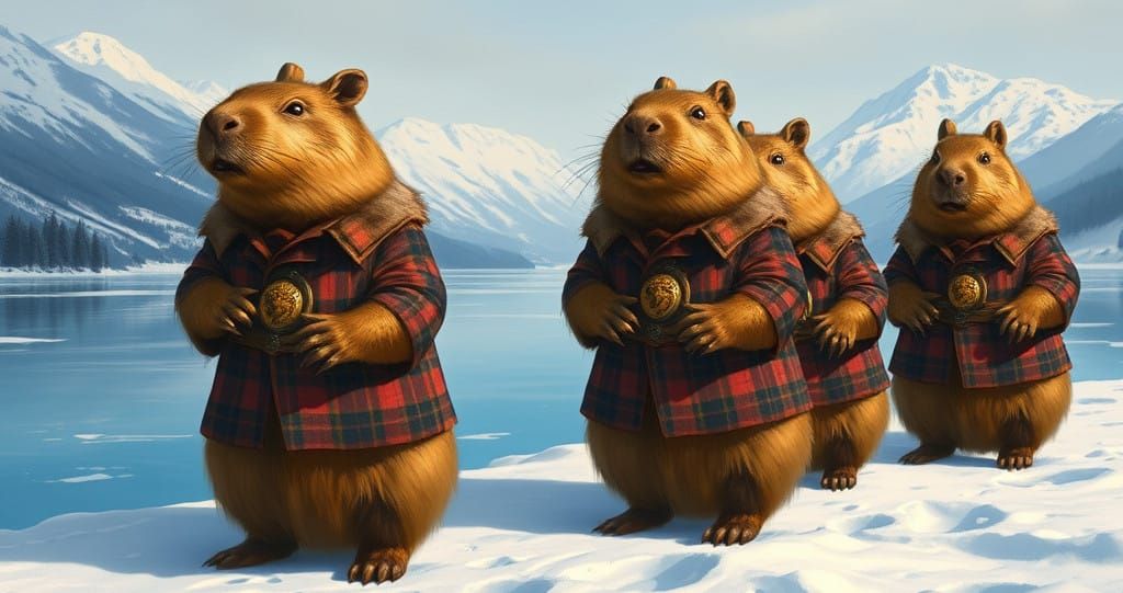 Surreal Mythic Creatures Roam Icy Fantasy Realm in Tradition...