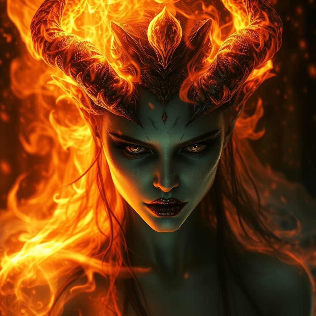 Hellish Demoness Emerges in Dark Fantasy Art