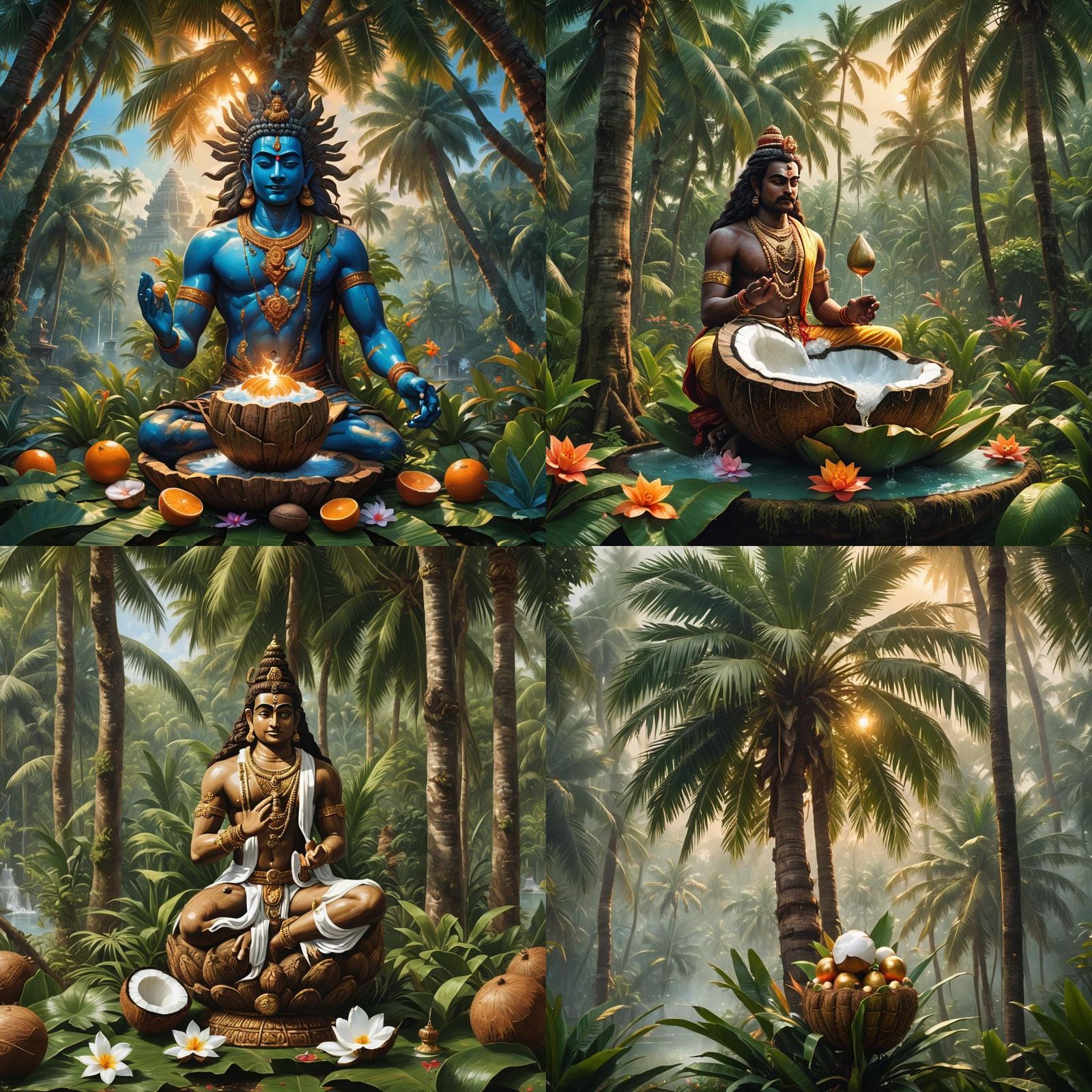 Coconut Symbolizing Hindu Deities in Lush Garden