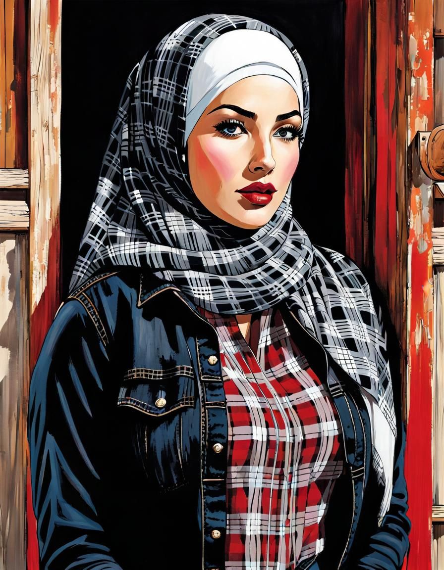 Middle Eastern Woman in Hijab, Pop Art Portrait