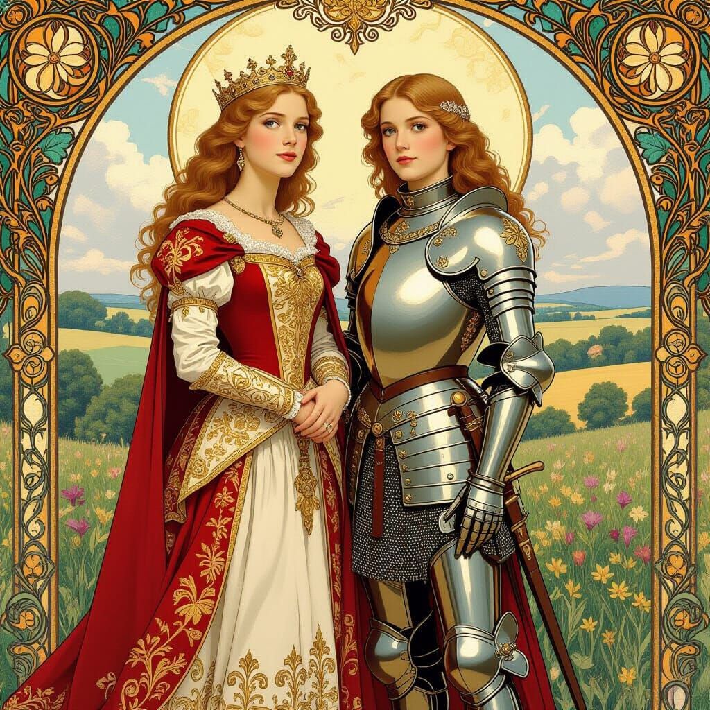 Queen Elizabeth and Joan of Arc in Medieval Landscape