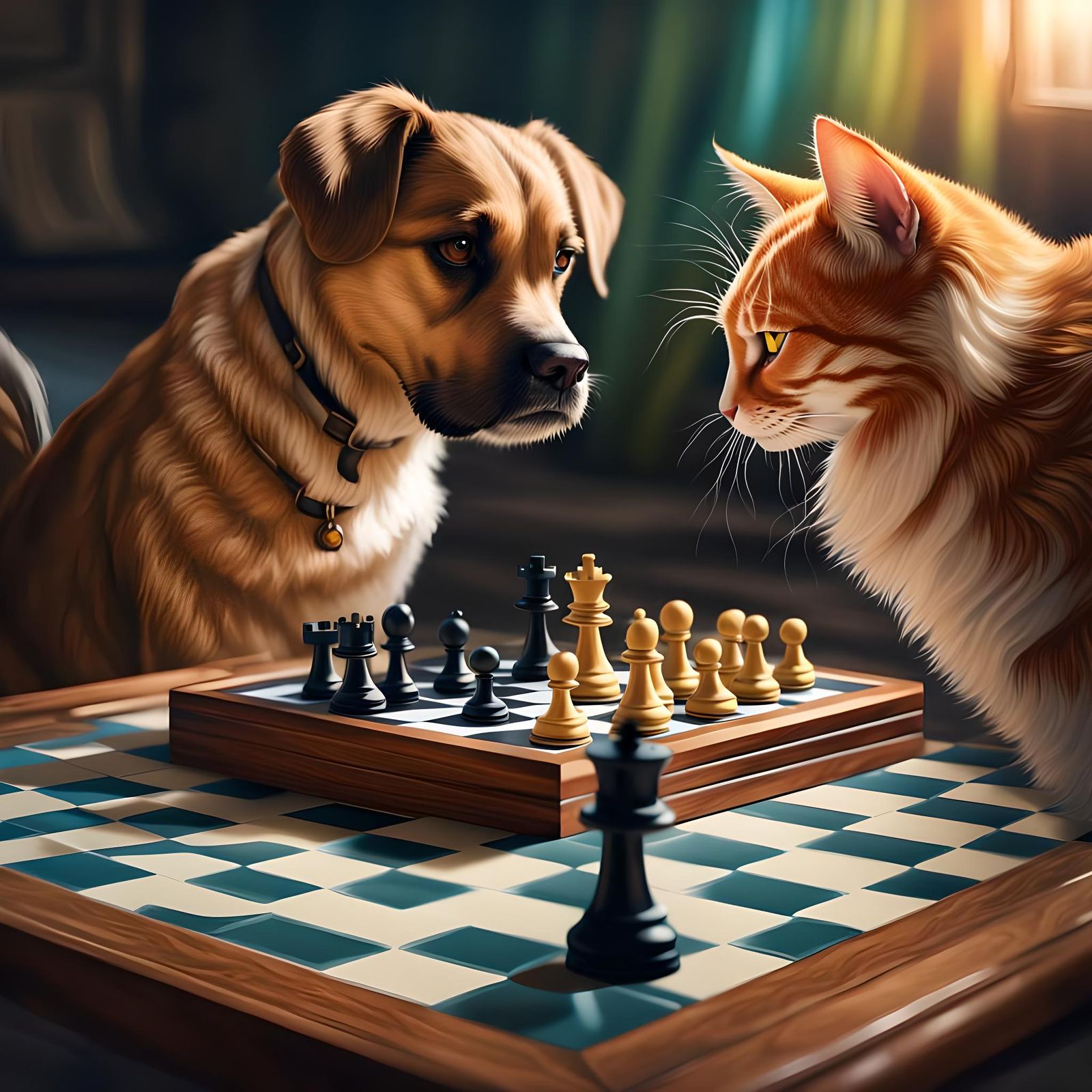 Hyperrealistic Dog and Cat Chess Game