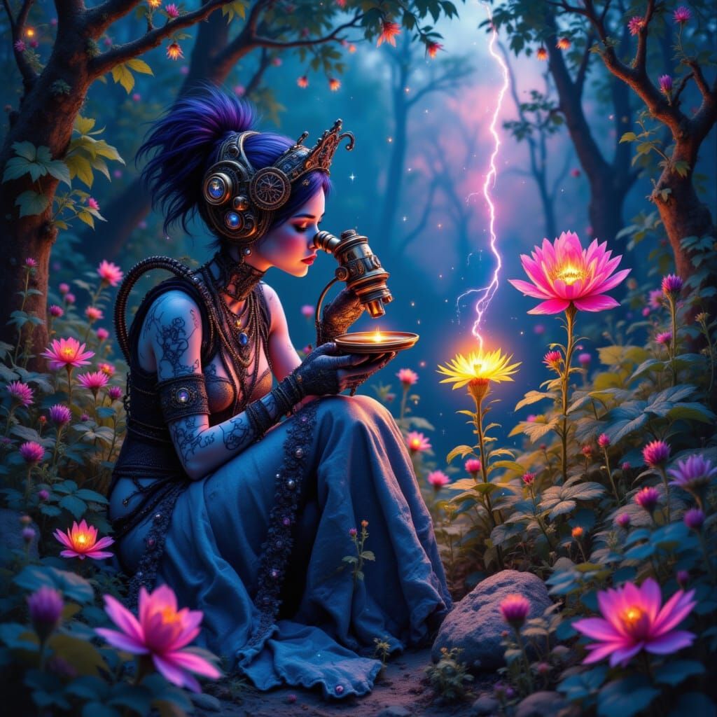 Fairy Punk Botanist in Bioluminescent Forest
