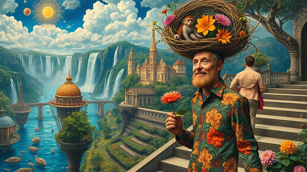 Psychedelic Floating City with Sacred Geometry Art