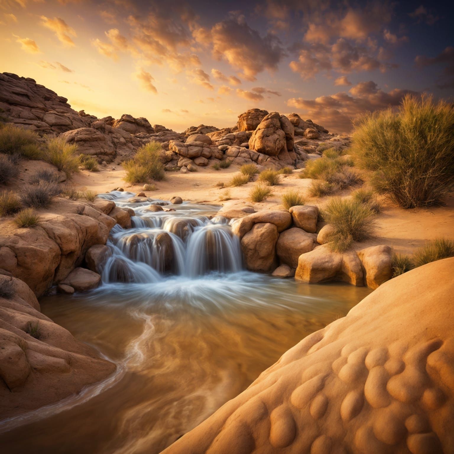 Desert Waterfall in Impressionistic Style