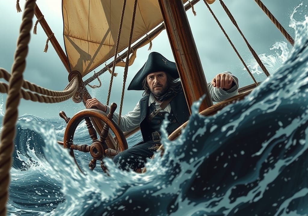 Pirate Captain Battles Stormy Seas