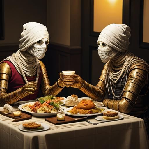 Mummies in dinner table dining