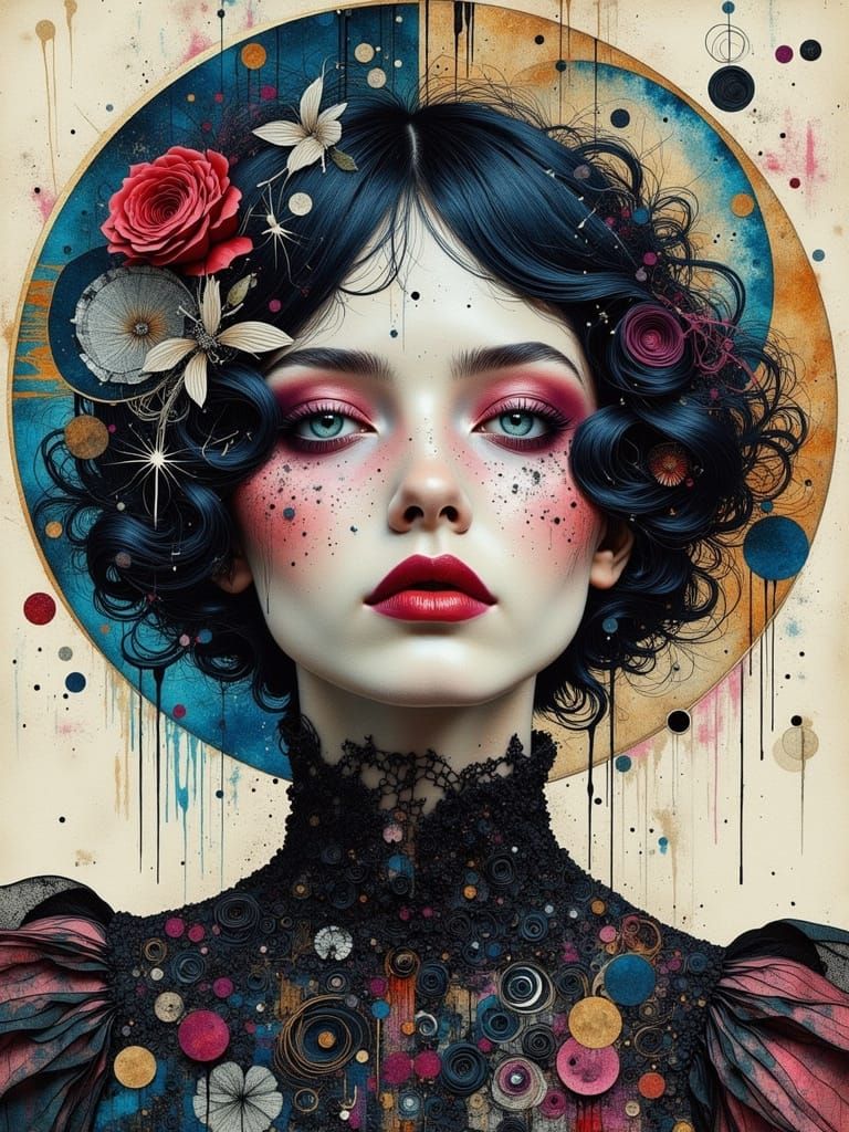 Gothic Surreal Portrait with Zentangle and Abstract Elements