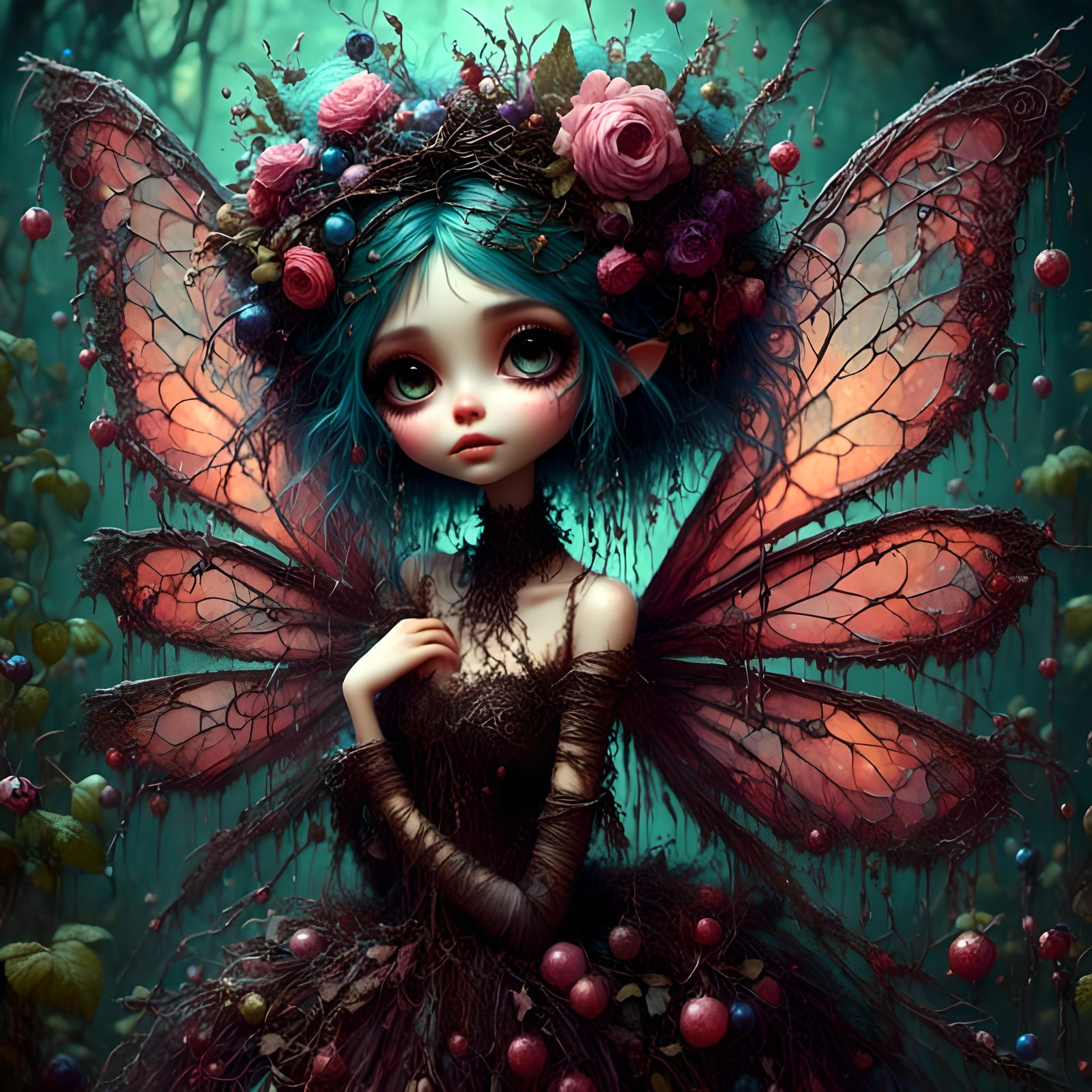 Whimsical Fairy Dancing with Abandon in Punk Style